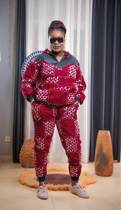 Ensemble BONBERS en pagne WAX UNI SEXE 100% coton  - ROUGE 