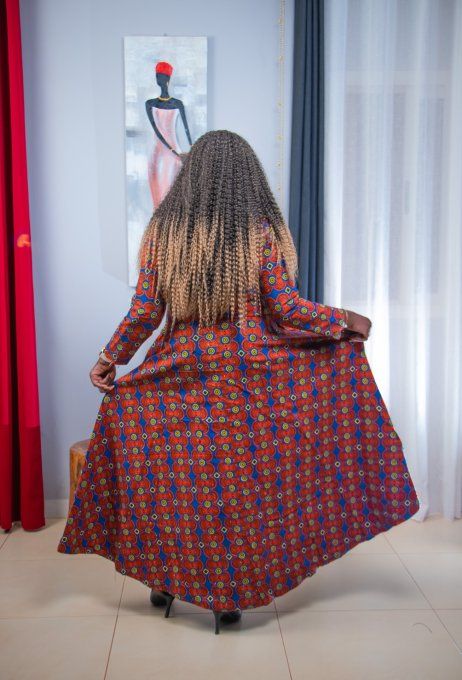 ROBE MANTEAU en pagne Wax 100% coton  