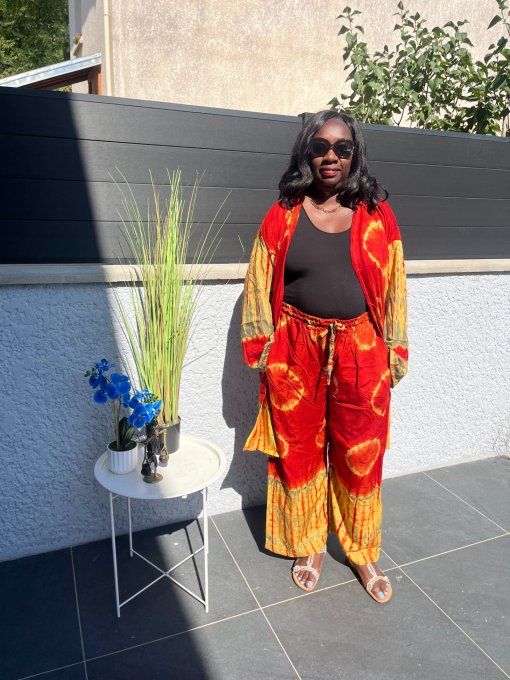 ENSEMBLE 2 PIECES LEILA  en PAGNE KOKODUNDA 100% coton Adapté à toutes les tailles et très Stylé. 