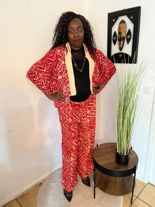 ENSEMBLE DEUX PIECES "OCEANE" 100% coton en pagne ADIRE 