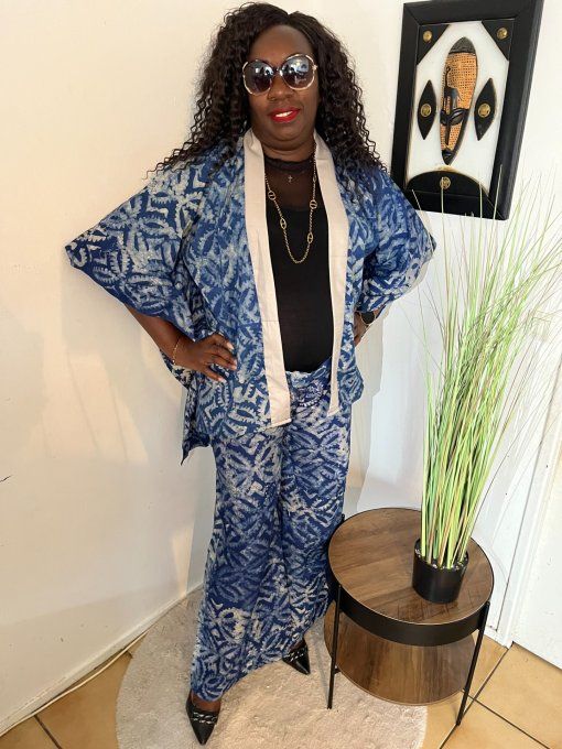 ENSEMBLE DEUX PIECES "OCEANE" 100% coton en pagne ADIRE