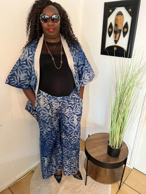 ENSEMBLE DEUX PIECES "OCEANE" 100% coton en pagne ADIRE 