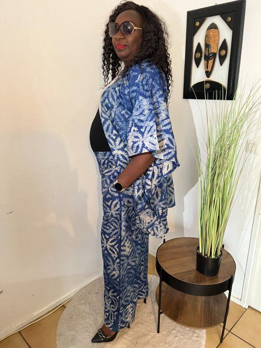ENSEMBLE DEUX PIECES "OCEANE" 100% coton en pagne ADIRE 