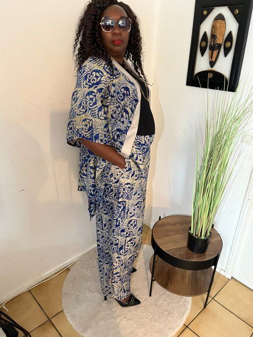 ENSEMBLE DEUX PIECES "OCEANE"  100% coton en pagne ADIRE 