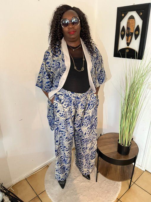 ENSEMBLE DEUX PIECES "OCEANE"  100% coton en pagne ADIRE 