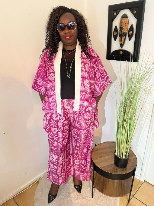 ENSEMBLE DEUX PIECES "OCEANE" 100% coton en pagne ADIRE