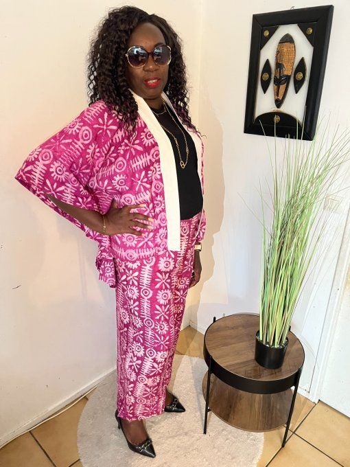 ENSEMBLE DEUX PIECES "OCEANE"  100% coton en pagne ADIRE