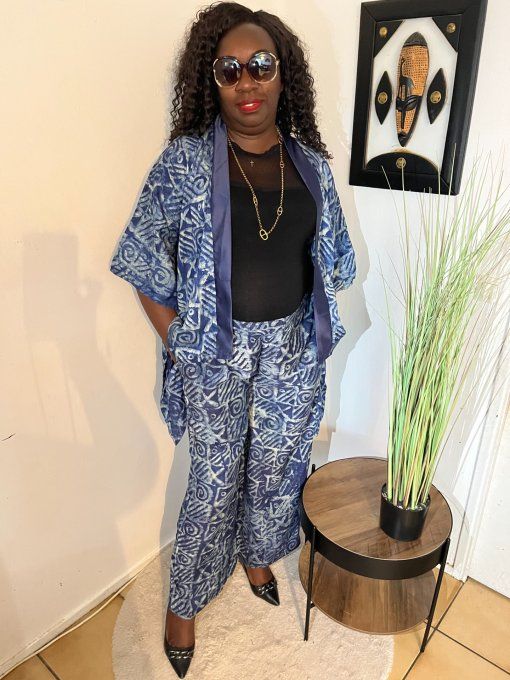 ENSEMBLE DEUX PIECES "OCEANE" 100% coton en pagne ADIRE