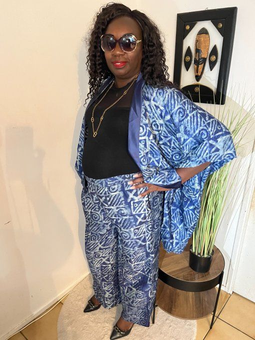 ENSEMBLE DEUX PIECES "OCEANE"  100% coton en pagne ADIRE 