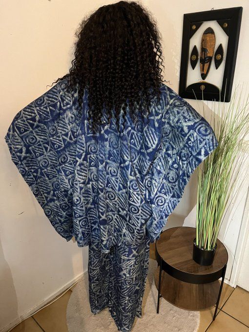 ENSEMBLE DEUX PIECES "OCEANE"  100% coton en pagne ADIRE 