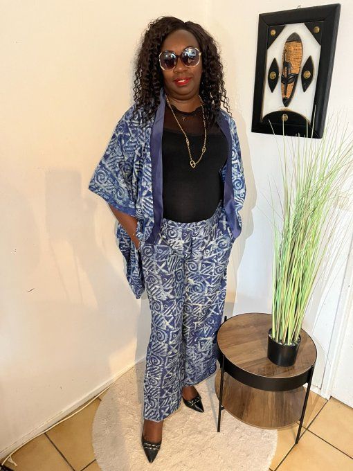 ENSEMBLE DEUX PIECES "OCEANE"  100% coton en pagne ADIRE 